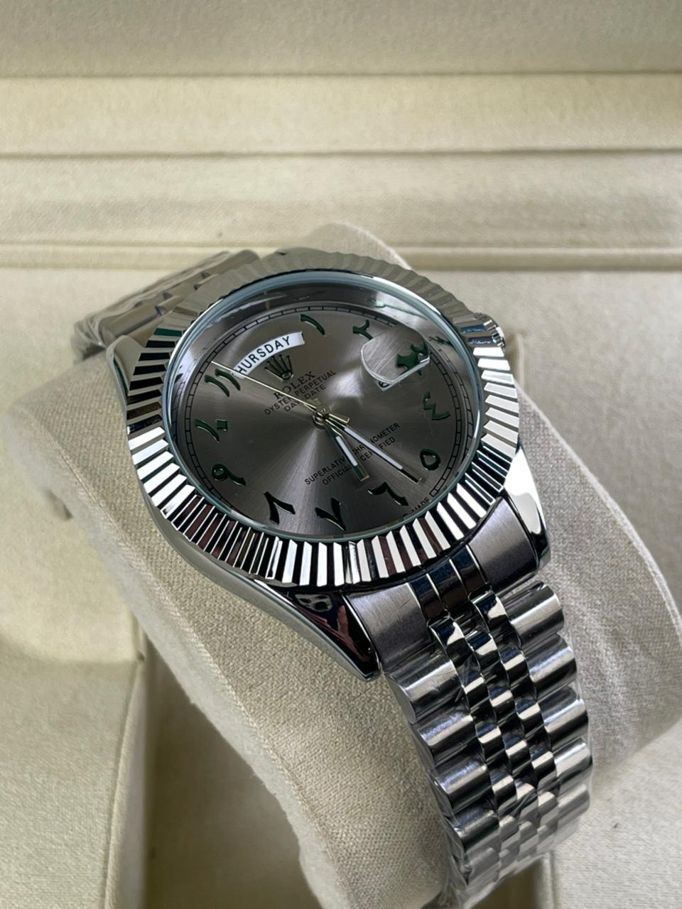 Rlx DayDate Arabic Grey Dial