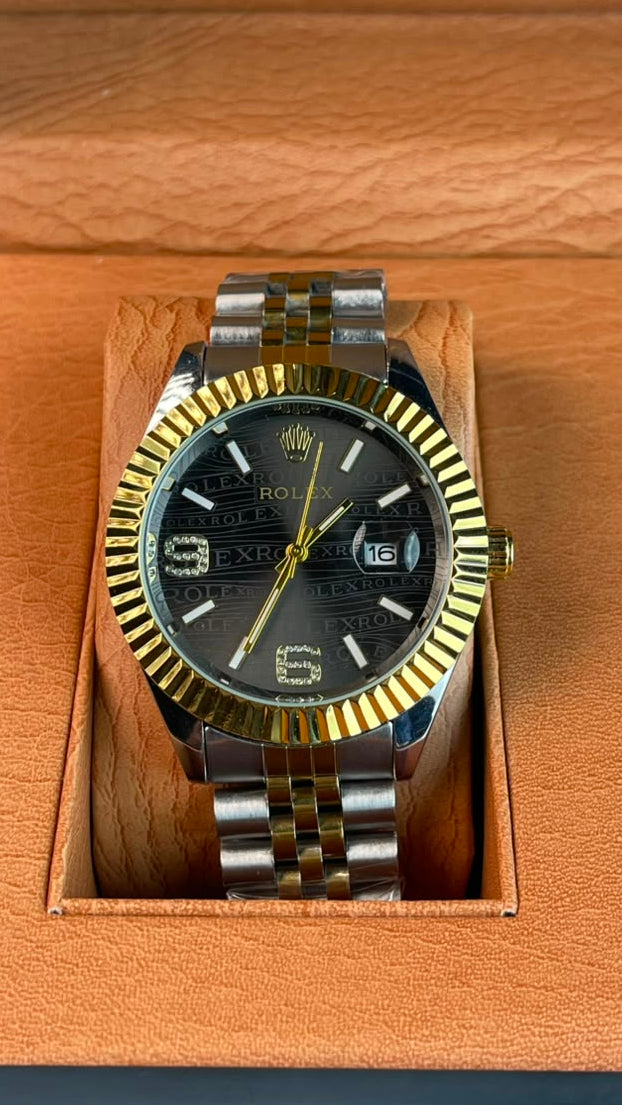 Rlx DateJust Two-Tone Jubilee Black Dial