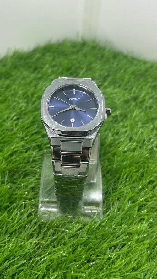 Hoursly Blue Dial Stainless Steel Men's Watch with Date