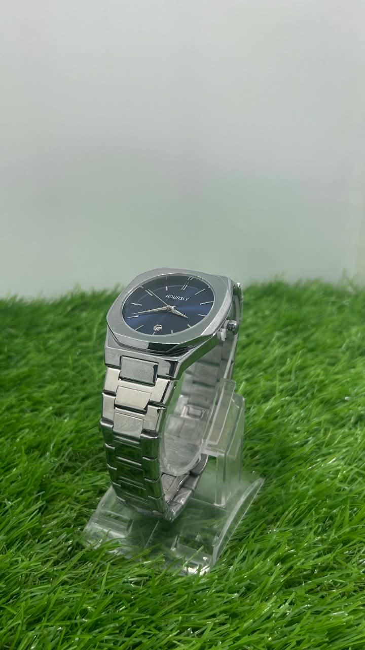 Hoursly Blue Dial Stainless Steel Men's Watch with Date