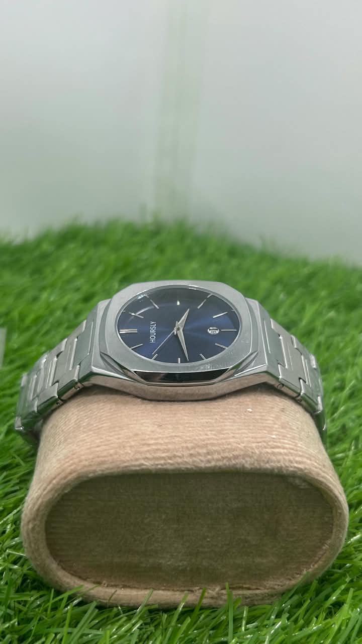 Hoursly Blue Dial Stainless Steel Men's Watch with Date