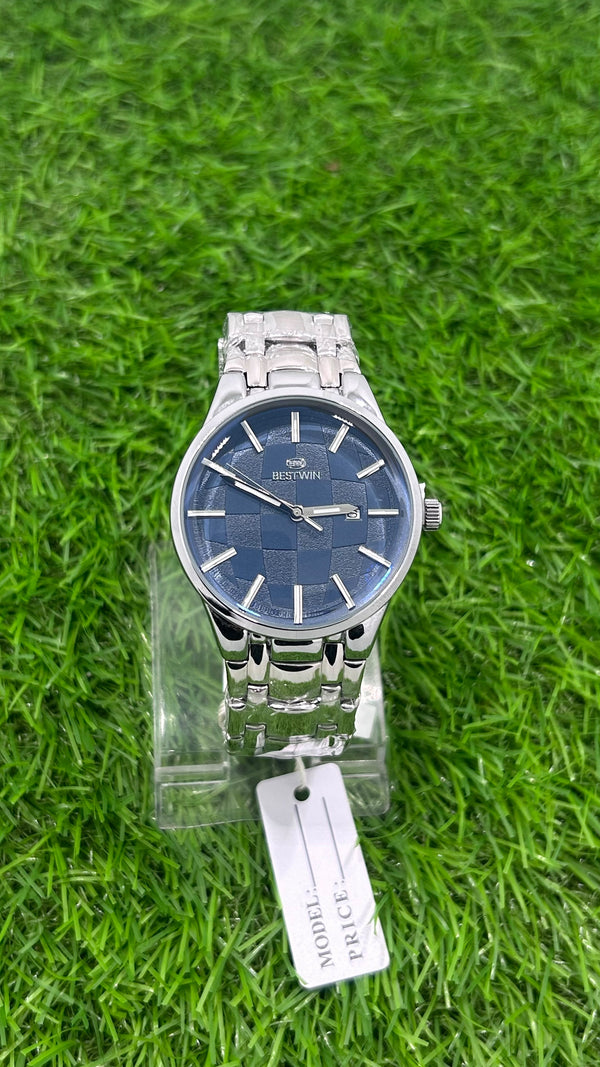 Bestwin Royal Blue Textured Dial Stainless Steel Men's Watch