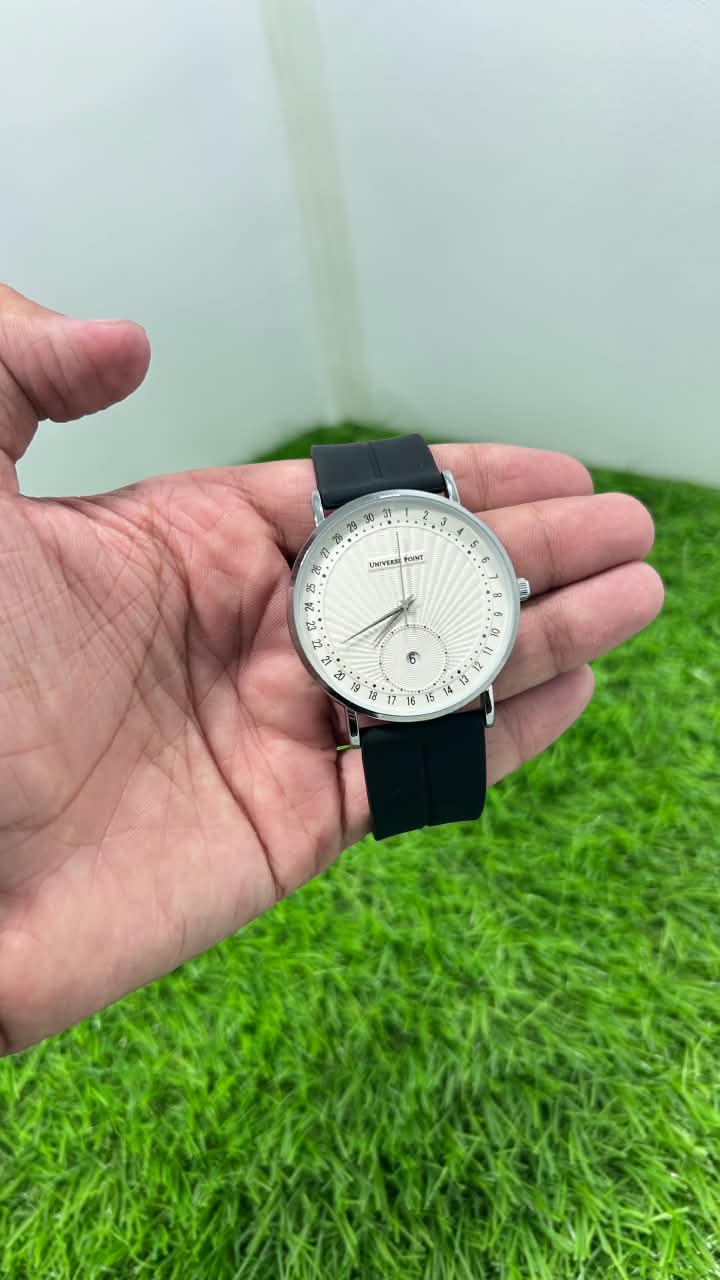 Universe Point Classic White &amp; Gold Dial Men's Watch with Black Strap