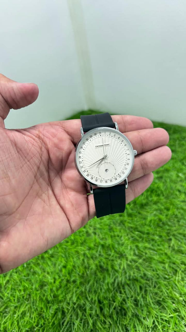 Universe Point Classic White &amp; Gold Dial Men's Watch with Black Strap