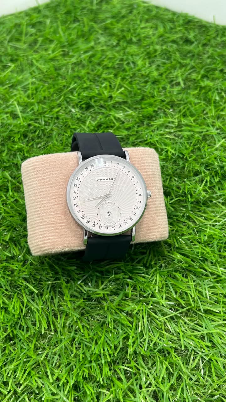 Universe Point Classic White &amp; Gold Dial Men's Watch with Black Strap