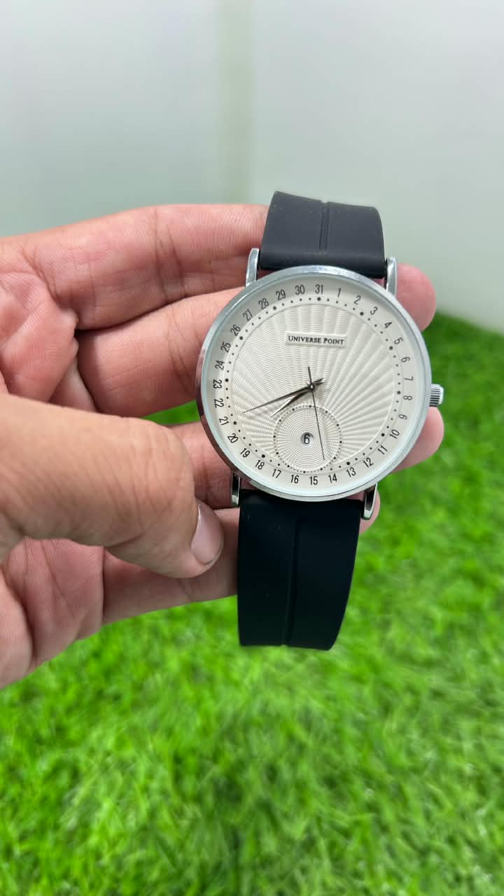 Universe Point Classic White &amp; Gold Dial Men's Watch with Black Strap