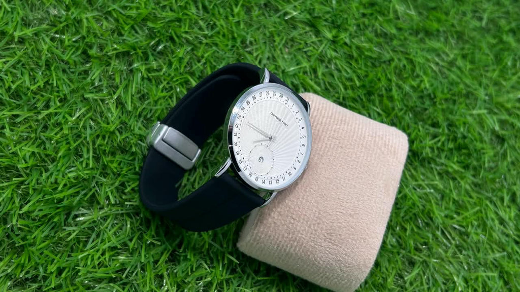 Universe Point Classic White &amp; Gold Dial Men's Watch with Black Strap