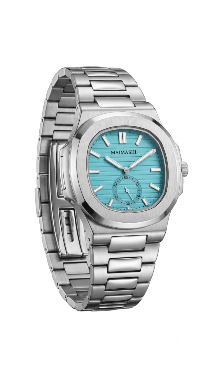 Maimashi Aqua Blue – Stainless Steel Quartz Watch with Sub-Dial