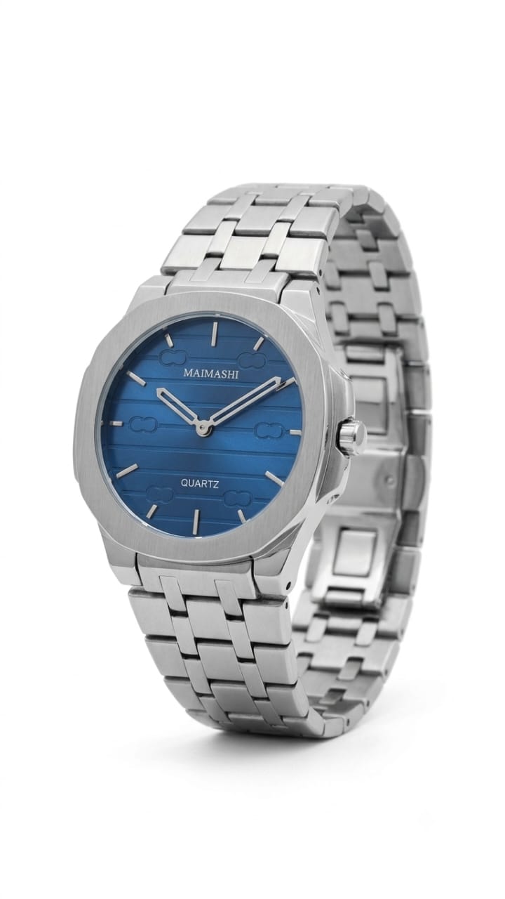 Hoursly Blue Dial Stainless Steel Men's Watch with Date