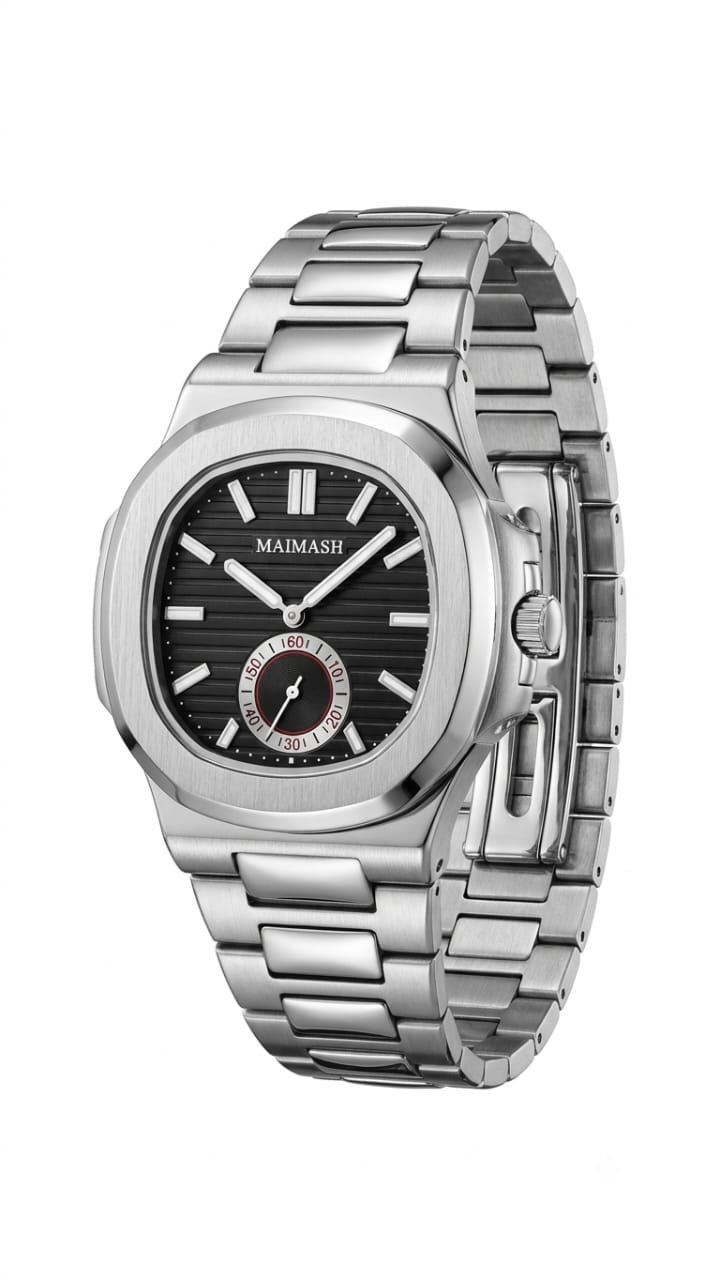 Maimashi Classic Black – Stainless Steel Quartz Watch with Sub-Dial