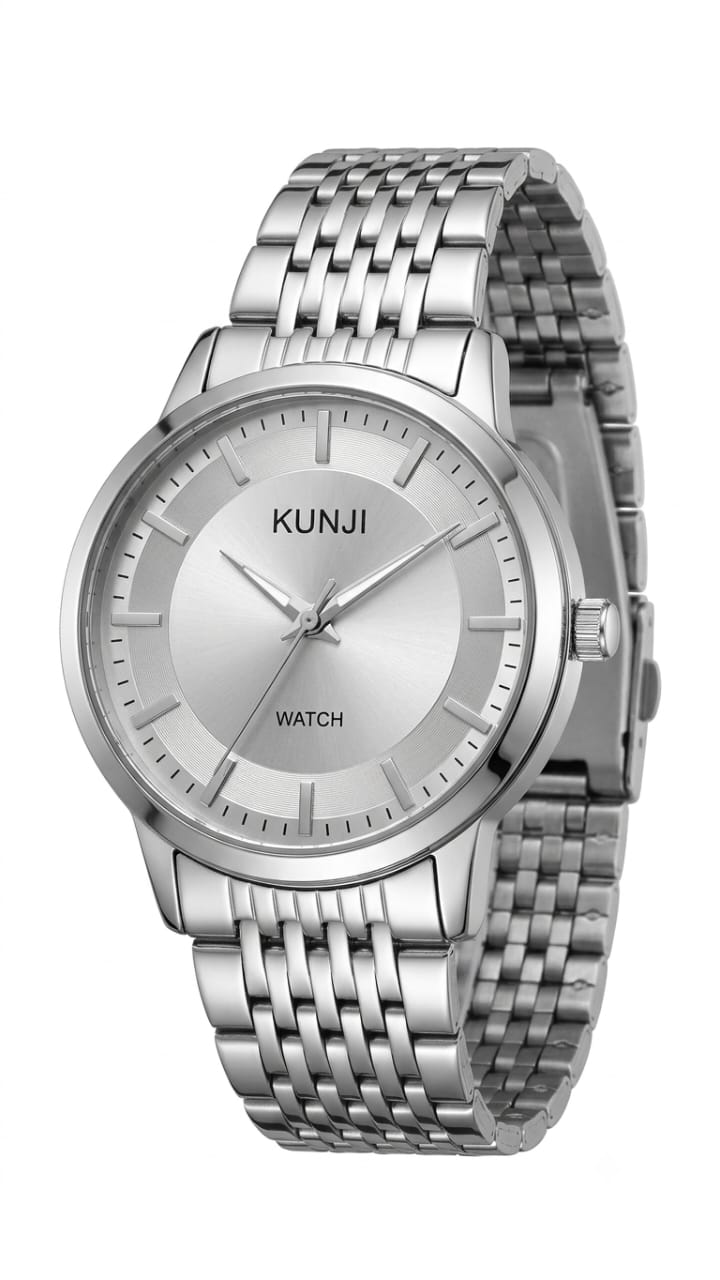 Kunur Silver Dial Stainless Steel Men's Watch