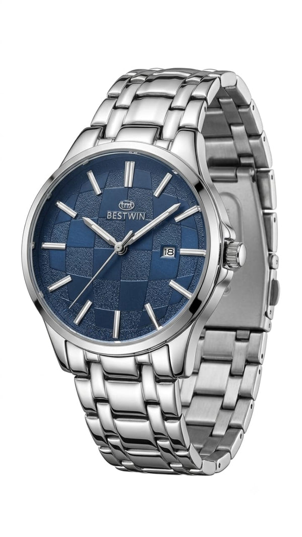 Bestwin Royal Blue Textured Dial Stainless Steel Men's Watch