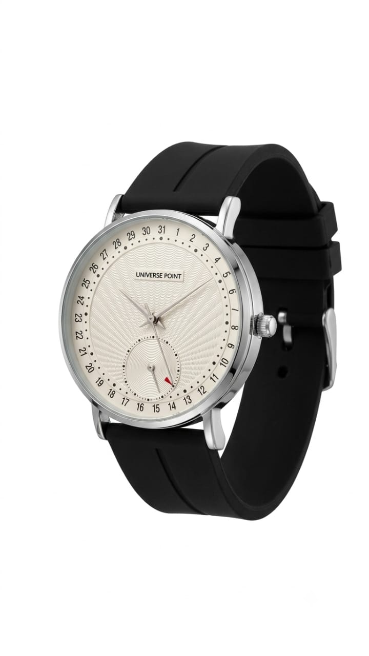 Universe Point Classic White &amp; Gold Dial Men's Watch with Black Strap