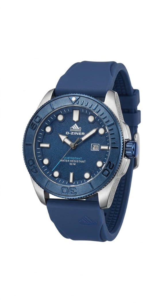 D-Ziner Blue Diver Style Men's Watch with Silicone Strap