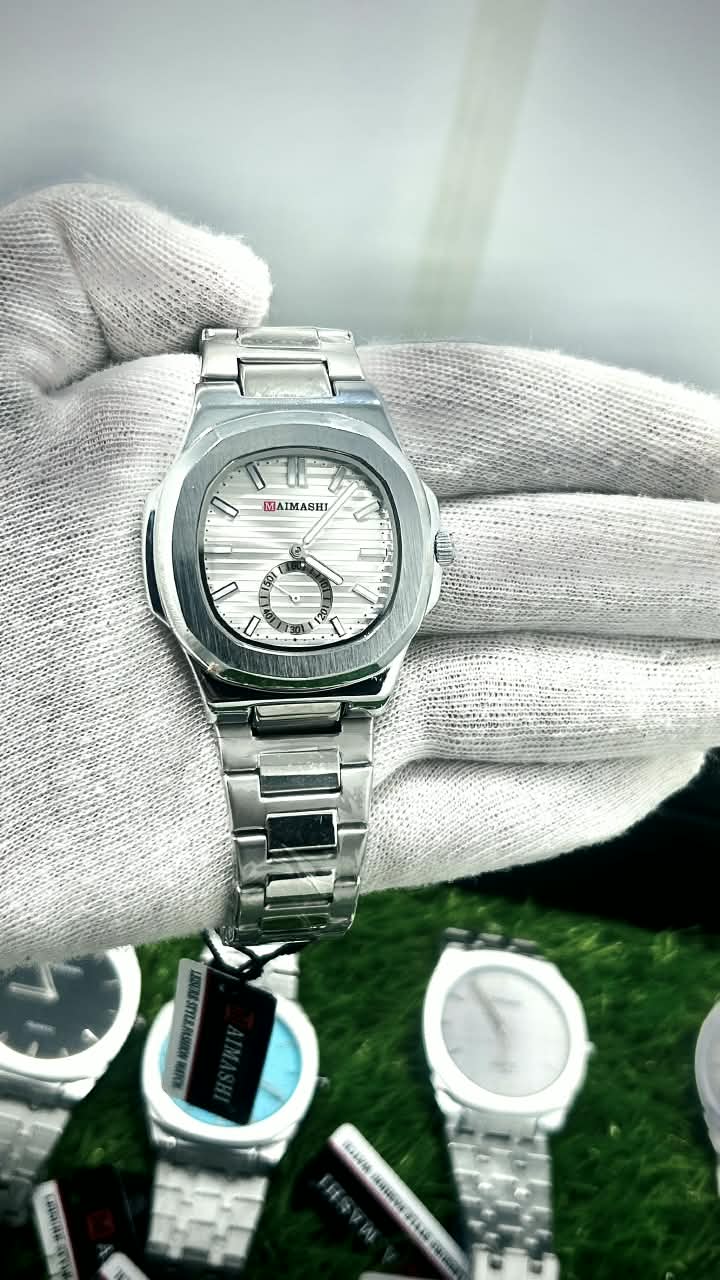 Maimashi Silver White Stainless Steel Quartz Watch with Sub-Dial